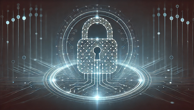 translucent lock composed of interconnected nodes and circuits at the center